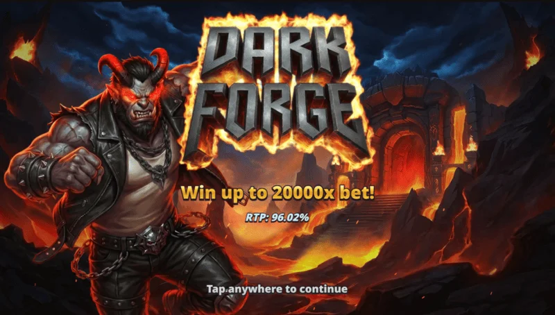 Dark Forge - pradžios meniu su pragaro kalvės tema